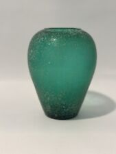 Art Glass Teal Green Vase with White Frit Snowflake Effect Unmarked for sale  Shipping to South Africa