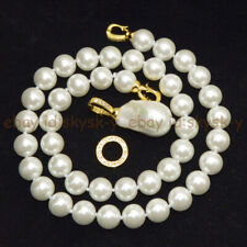 Used, 8/10/12/14mm White South Sea Shell Pearl Round Beads Baroque Pendant Necklace for sale  Shipping to South Africa