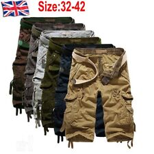 Mens Summer 3/4 Long Length Shorts Elasticated Waist Cotton Cargo Combat Pants for sale  RUGBY