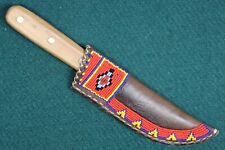Used, CVA Fixed Blade Hunting Knife & Beaded Leather Scabbard Free Ship for sale  Shipping to South Africa