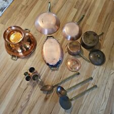 Vintage Copper And Brass Kitchen Lot  Pots Pans Utensil Measuring Cups Colander  for sale  Shipping to South Africa