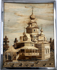 Arte popular polonesa palha madeira Preobrazhenskaya igreja russa 16 x 20 emoldurada comprar usado  Enviando para Brazil