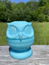 Used, Vintage Fenton Blue Satin Glass Owl Fairy Lamp Original Sticker Label for sale  Honesdale