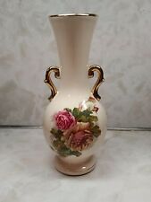 Mid Century Krakeroy Keramikk Floral Vase Made in Norway Roses Gold Trim KK 139, brukt til salgs  Frakt til Norway
