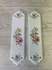 Set Of 2 Vintage Porcelain Floral Design Door Finger Push Plates White for sale  Shipping to South Africa