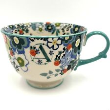 Caneca de chá Anthropologie inicial "A" 12 oz flores coloridas borda azul-petróleo e alça café comprar usado  Enviando para Brazil
