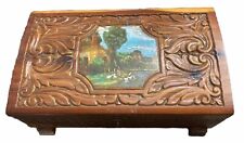 Caixa de cedro vintage esculpida à mão com espelho cena chalé bugigangas esconderijo de joias  comprar usado  Enviando para Brazil