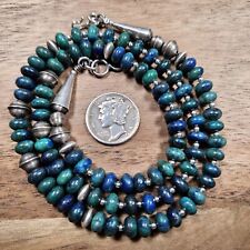 Sterling NAVAJO PEARL Lapis-Chrysocolla Bench Beads Necklace VTG Silver 20" for sale  Shipping to South Africa