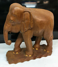 Hand Carved Elephant Solid Wood Sculpture 15'' x 17''h vintage wooden for sale  Shipping to South Africa