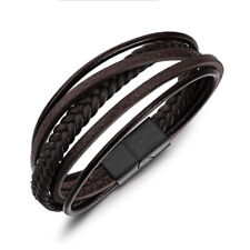 Men's Braided Leather Stainless Steel Bracelet Multi-Layer Rope Magnetic Wrist, used for sale  Shipping to South Africa
