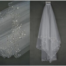 New 2 Layer White/Ivory Elbow Length Beads Edge Wedding Bridal Veil with Comb, used for sale  Shipping to South Africa