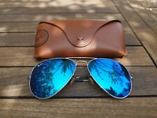 Usado, Óculos de sol Ray Ban Aviator grande armação de metal prata azul lentes flash 58 comprar usado  Enviando para Brazil