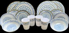 Vintage Melamine Picnic Set Blue White Gold 16 Pieces Kitchen Camping Caravan, used for sale  Shipping to South Africa