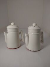 Old COFFEE POTS SALT & PEPPER SHAKERS Set Vintage White Ceramic Porcelain 3 3/4" d'occasion  Expédié en France