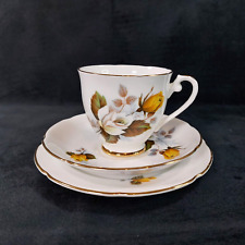 Royal Grafton Cup Saucer Side Plate Trio Yellow White Roses Fine Bone China for sale  Shipping to South Africa