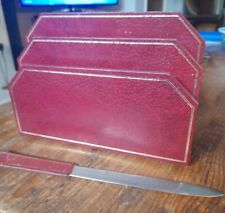 Vintage Burgundy Leather Gold Desk Set, Letter Rack And Letter Opener Knife, used for sale  Shipping to South Africa
