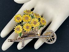 Broche vintage Anne Klein tom dourado esmalte strass amarelo carrinho de flores comprar usado  Enviando para Brazil