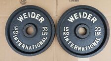 Weider International PAIR of 15kg 33lb Olympic plates Weight vtg 66lbs total, used for sale  Shipping to South Africa