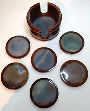Used, Brazilian Natural Blue /Grey  Agate & Wood Coaster Set Of 6 for sale  Shipping to South Africa