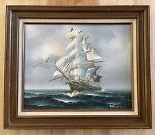 Nautical Oil Painting Canvas Seascape Clipper Sailing Ship Signed Vintage Art for sale  Shipping to South Africa