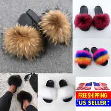Faux Fur Slides Fuzzy Fluffy Slippers Flat Soft Sandals Open Toe - US Seller for sale  Shipping to South Africa