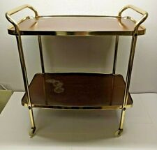 Vintage COSCO 2 TEAR METAL ROLLING BAR CART WOOD GRAIN BROWN GOLD SERVING CART, used for sale  Shipping to South Africa