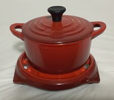 Used, Le Creuset 8 Oz Enameled Cast Iron Red “Coquette” Mini Casserole w/ Lid & Trivet for sale  Shipping to South Africa
