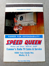 Usado, Vintage Matchbook: Speed Queen Royal Pair lavadora-secadora, cammer's, Whalley, BC segunda mano  Embacar hacia Argentina