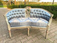 Exquisite Vintage French Louis XVI Corbeille Settee With Blue Damask Upholstery for sale  Shipping to South Africa