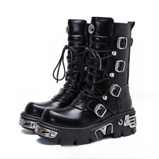 Botas de rock masculinas femininas unissex metálicas pretas de couro sintético plataforma botas góticas comprar usado  Enviando para Brazil