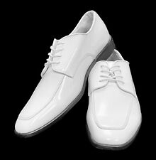 Zapatos de esmoquin blanco para hombres Vestido formal Faux Patent Leather Wedding Prom 9M segunda mano  Embacar hacia Argentina