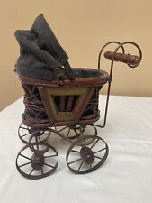 Vintage Victorian Baby Doll Carriage Wicker Wood & Metal Stroller Buggy 12" for sale  Wingo