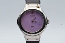 Relógio feminino Hublot MDM quartzo 1 3/16 polegadas aço com pulseira de couro roxo vintage comprar usado  Enviando para Brazil