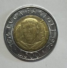 Moneta da 500 Lire Bimetallica Luca Pacioli 1994 RARA SPL/BB ERRORE CONIO usato  Bagnoli Irpino