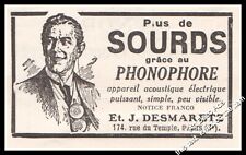 1924 Sordera sorda de audífonos Phonophore J.Desmaretz Anuncio original impreso  segunda mano  Embacar hacia Argentina