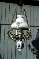 XL Dutch Delft blue white  pottery angels cherubs metal glass chandelier 3 arms  for sale  Shipping to Canada