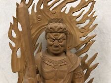 Y4018 STATUE Fudo Myoo Buddist God of Fire plain wood carving Japan antique for sale  Shipping to Canada