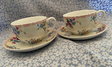 2 X Marks & Spencer V&A Cups & Saucers - Fine China Cream Floral - VGC.    #H3 for sale  CHESTER LE STREET