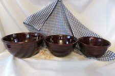 3 Vintage Marcrest Oven Proof Dark Brown Glazed Daisey Dot Mixing Bowls-9",8",7" for sale  Shipping to South Africa