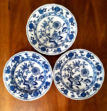 Lot of 3 Antique Meissen Blue Onion Porcelain 8¼” Dinner Soup Plates England  for sale  Shipping to Canada