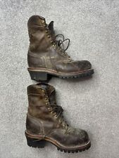 Chippewa Brown Leather Crazy Horse Lace Up Logger Boots Size 7 Vintage USA Made for sale  Shipping to South Africa