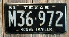🐾 1964 TEXAS "HOUSE TRAILER" LICENSE PLATE (M36-972)  for sale  San Antonio