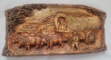 Vintage 1940s-50s, CHALKWARE WALL PLAQUE COVERED WAGON PIONEERS WESTERN 16 x 8 for sale  Shipping to South Africa