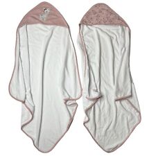 Pink Deer Baby Girls Hooded Towels Set of 2 White Bath Wrap Infant 26”x26” Cloth for sale  Shipping to South Africa