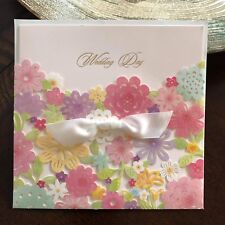 Coloridas tarjetas de invitación cuadradas de boda con corbata de seda blanca cortada con láser , usado segunda mano  Embacar hacia Argentina