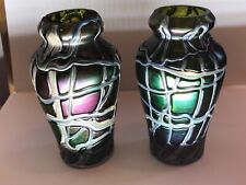 Pair of Pallme Konig Bohemian Rubin Veined Iridescent Glass Vases C. 1900-1905, used for sale  Shipping to South Africa