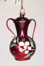 VTG Antique Blown Glass Red Pictured FLOWER URN VASE Christmas Ornament Germany for sale  Shipping to South Africa