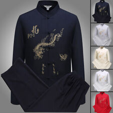 Mens Traditional Chinese Tang Suit Set Kung Fu Taichi Uniform Dragon Embroidey for sale  Shipping to South Africa