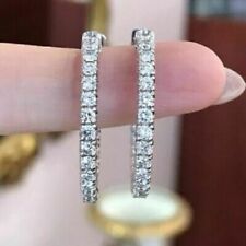 1.50Ct Lab Created Round Cut Diamond Huggie Hoop Earrings 14K White Gold Finish for sale  Shipping to South Africa