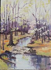 Vintage Original Signed Impressionist Painting Landscape Forest Trees Brook for sale  Shipping to Canada